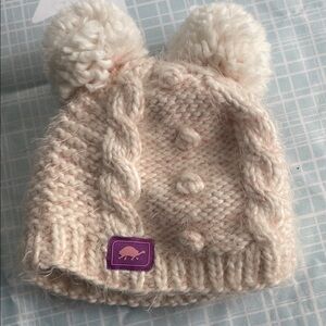 Cozy Cream Knit Kids Hat with Pom-Poms